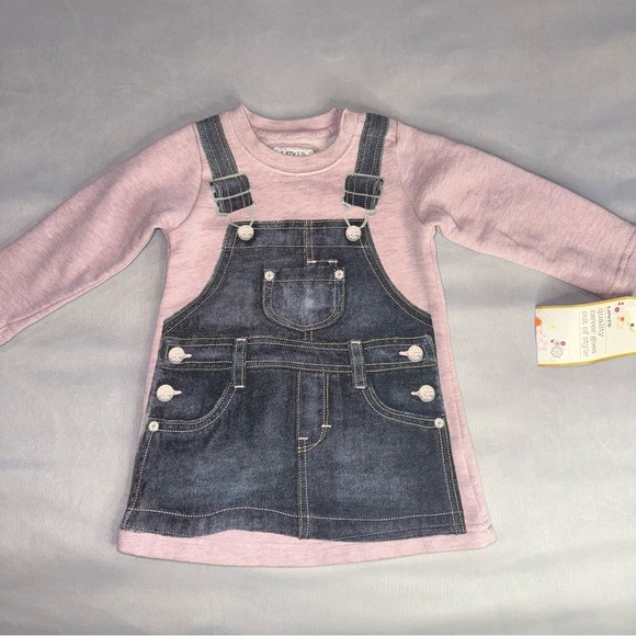Levi's Baby Dress Jumper with Faux Bib Overalls Pink Blue Girls Kids Sz 9 Mo - Picture 1 of 8